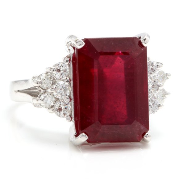 13.60 Ct Red Ruby & Diamond 14KW Gold Ring - Picture 2 of 8